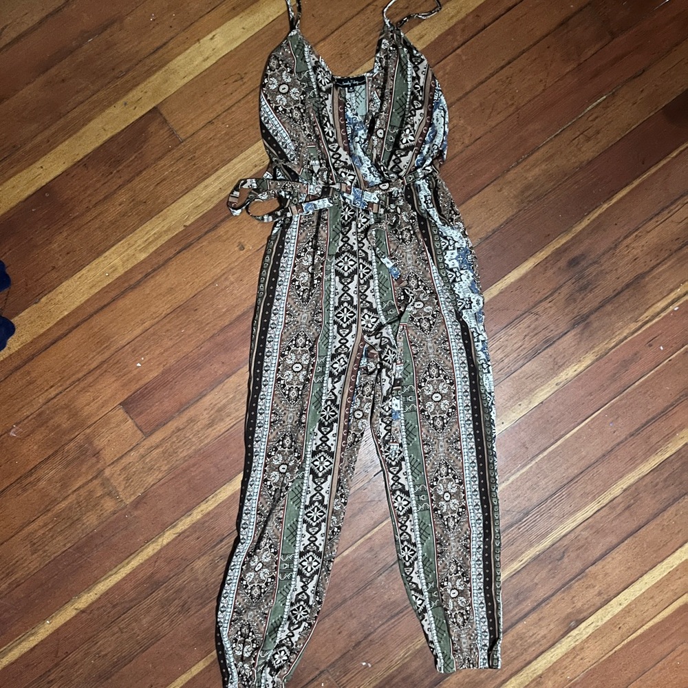 Lovely Day Ethnic Print Jumpsuit - Green and Black